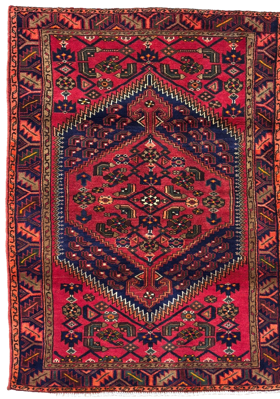 Vintage Zanjan 4x7 Tribal Geometric Hand Knotted Wool Oriental Rug Navy Red Area