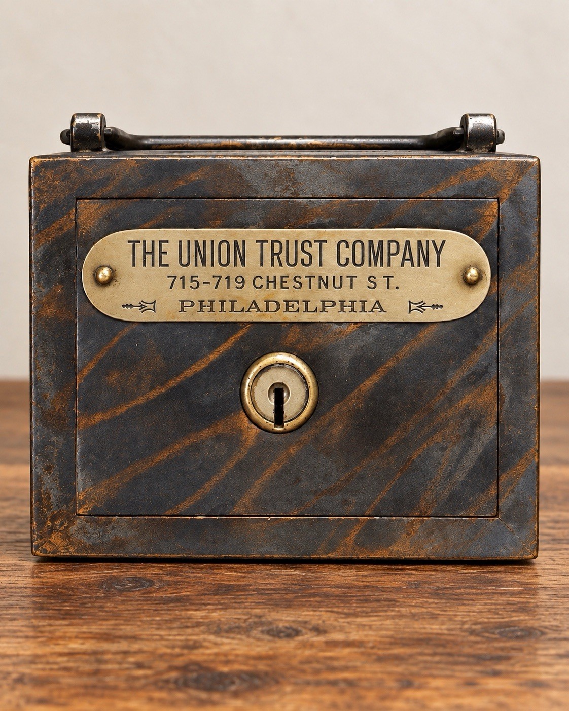 1901 ANTIQUE UNION TRUST BANK - PHILADELPHIA METAL LOCKBOX HISTORIC COLLECTIBLE 1901 ANTIQUE UNION TRUST BANK - PHILADELPHIA METAL LOCKBOX HISTORIC COLLECTIBLE