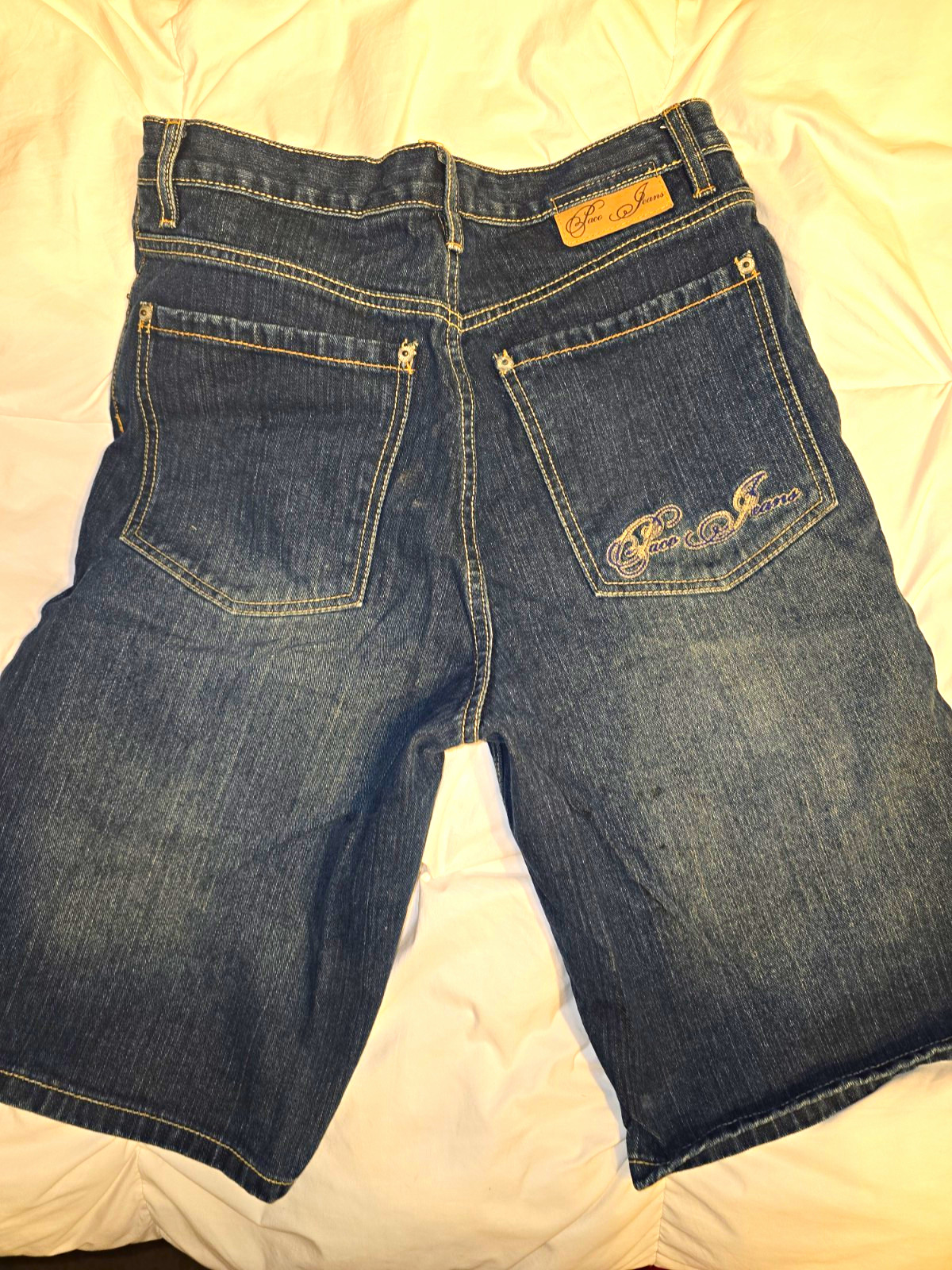 Paco Jeans Men\'s Blue Cotton Denim Shorts Medium Wash 5-Pocket Embroidered Paco Jeans Men\'s Blue Cotton Denim Shorts Medium Wash 5-Pocket Embroidered