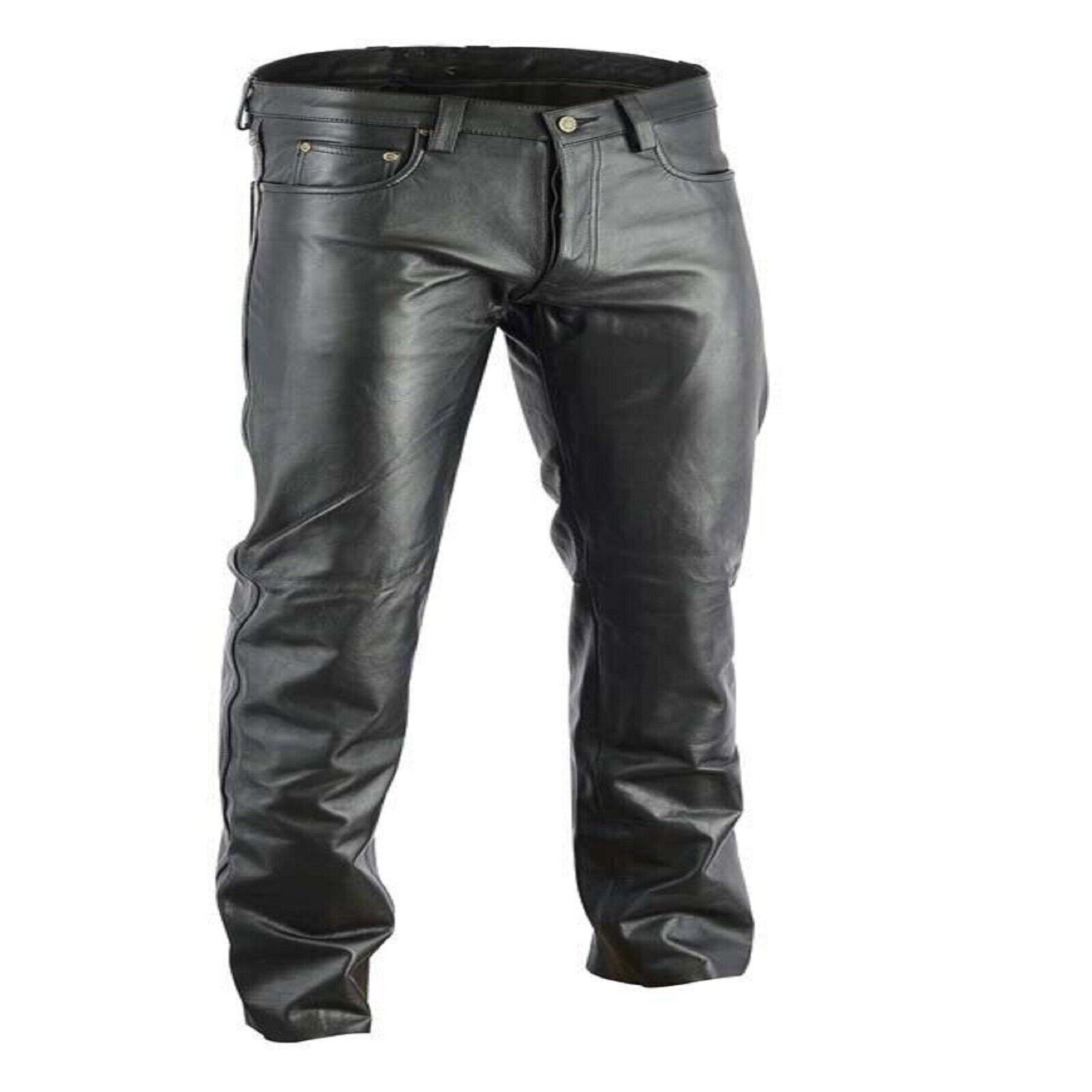 Men\'s Motorbike Cowhide Leather Pant 5 Pockets Black Leather Pant 28\