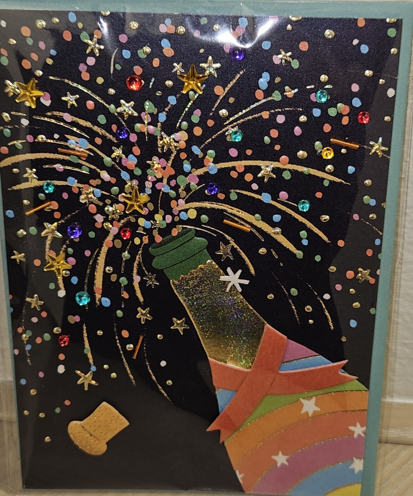 PAPYRUS GEMMED RHINESTONES CHAMPAGNE FIREWORKS BLANK INSIDE ALL OCCASIONS CARD