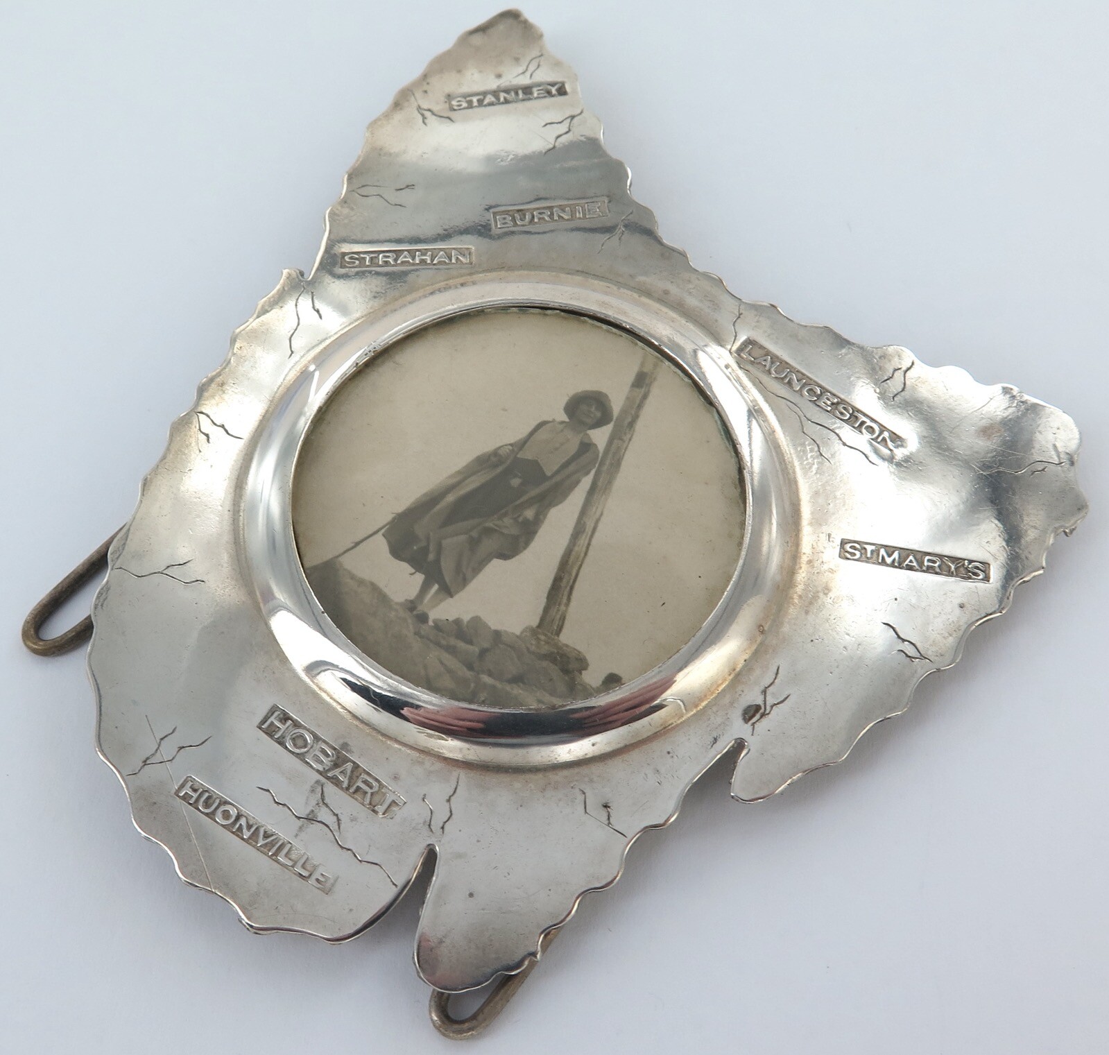 Australiana Scarce Colonial Silverplate Map of Tasmania Photo Stand Australiana Scarce Colonial Silverplate Map of Tasmania Photo Stand