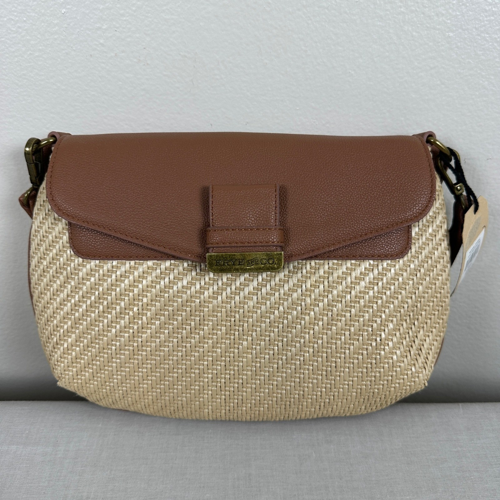 Frye and Co. Bryce Crossbody Bag Natural Cognac Woven Straw Boho