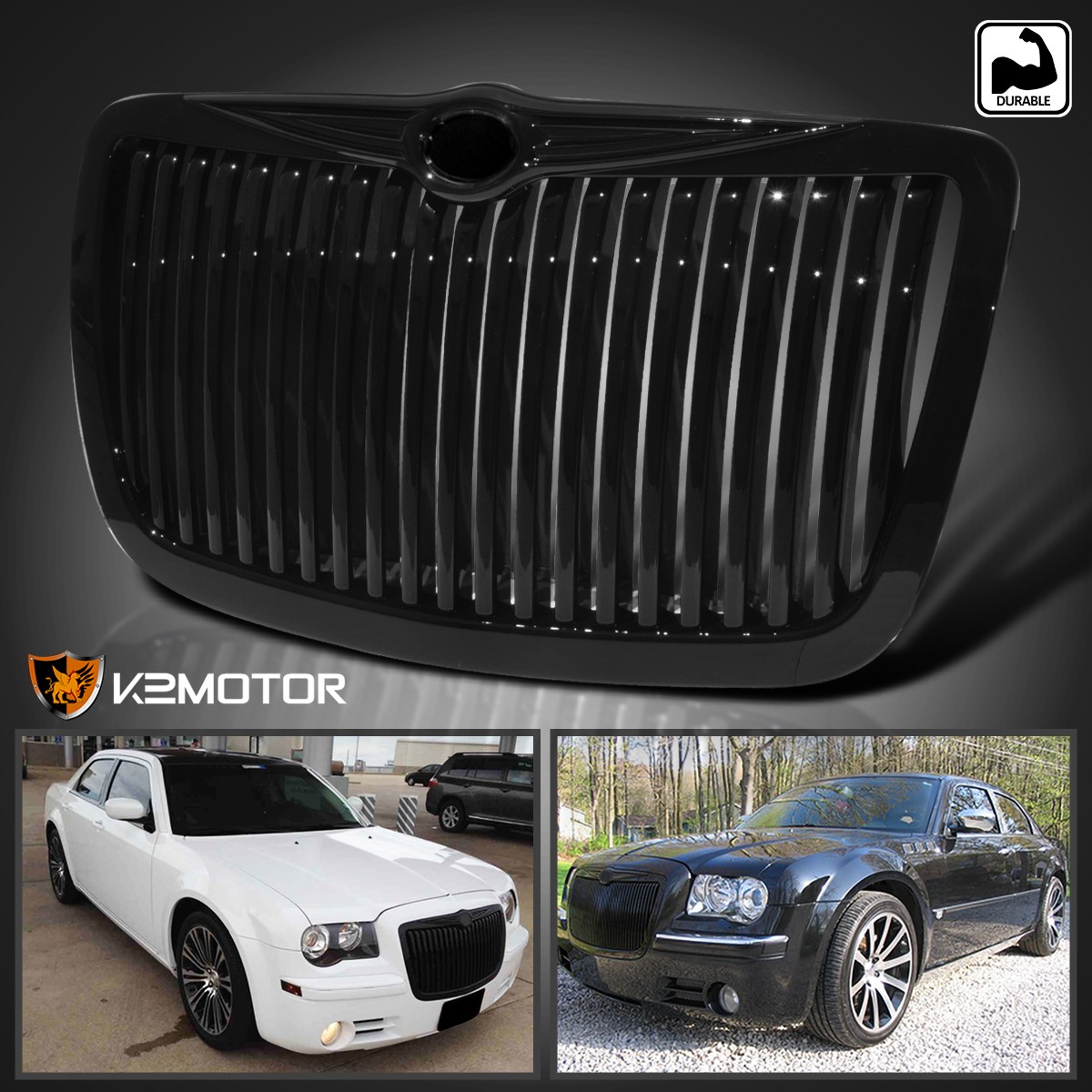 Fits 2005-2010 Chrysler 300 300C Limited SRT8 Glossy Black Vertical Hood Grille Fits 2005-2010 Chrysler 300 300C Limited SRT8 Glossy Black Vertical Hood Grille