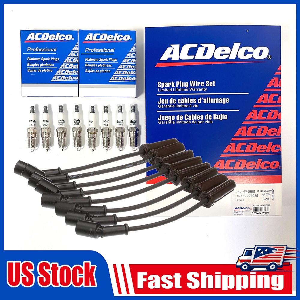 8pcs 9748HH Wires & 41-962 19299585 Spark Plugs OEM For Chevrolet 4.8L 5.3L 6.0L