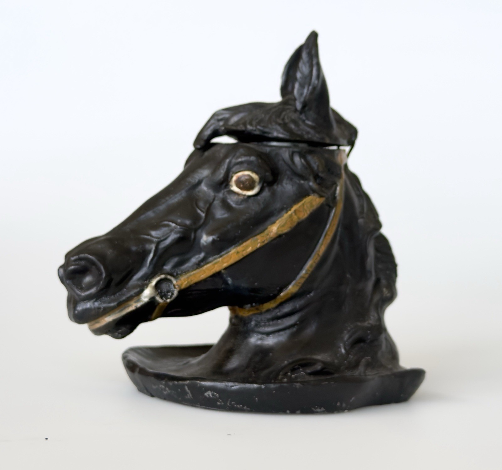 Horse Head Inkwell Spelter Black w/ Gold Trim & Removable Ink Cup Insert
