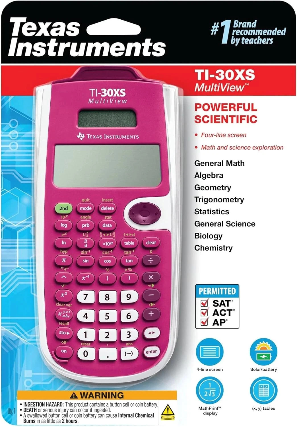 TI-30XS Multiview Scientific Calculator (Pink)