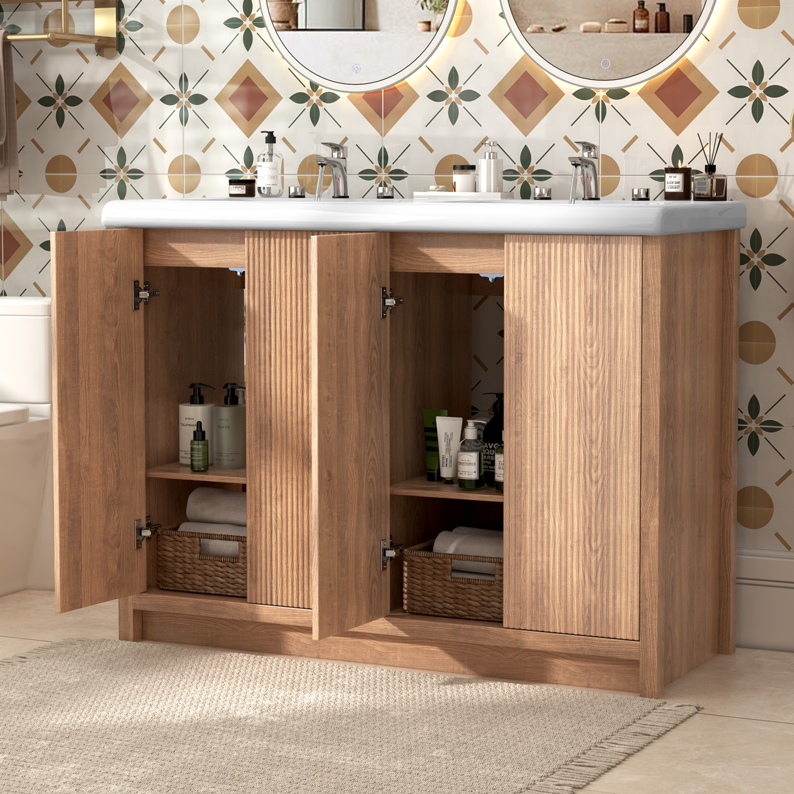 47in Freestanding Double Sink Vanity Cabinet Storage Vanity Bathroom