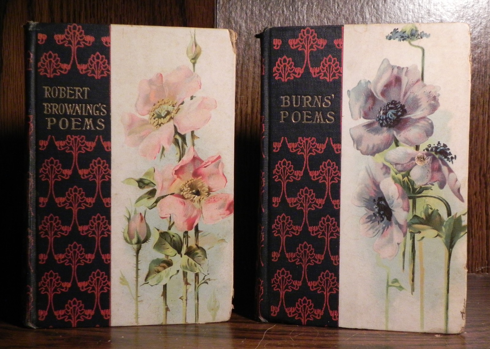 Antique Floral Poem Books - Robert Brownings & Burns - Hurst & Co Vintage Poetry