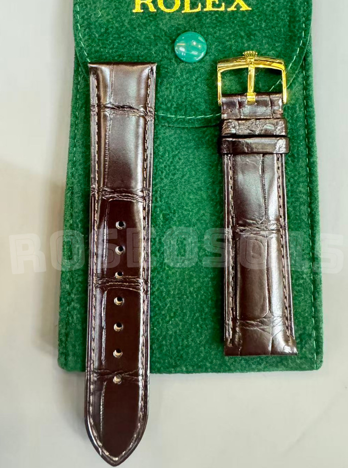 ROLEX coffee brown Leather Crocodile Band 20mm With Rolex Buckle Gold Plated NOS