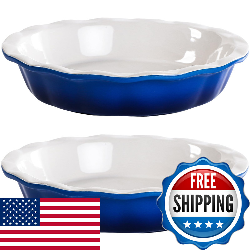 Lareina Ceramic 9 Inch Deep Dish Pie Pans Set Of 2 Blue Non-Stick Oven Lareina Ceramic 9 Inch Deep Dish Pie Pans Set Of 2 Blue Non-Stick Oven
