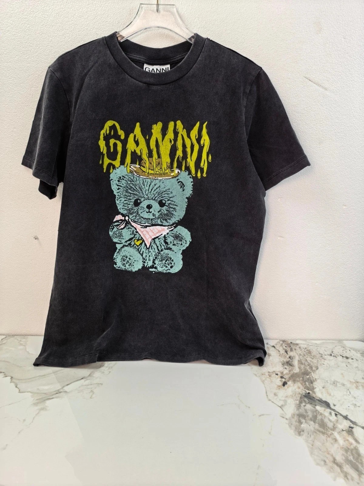 Ganni Women\'s Gray bear Graphic Short Sleeve Crewneck T-Shirt Ganni Women\'s Gray bear Graphic Short Sleeve Crewneck T-Shirt