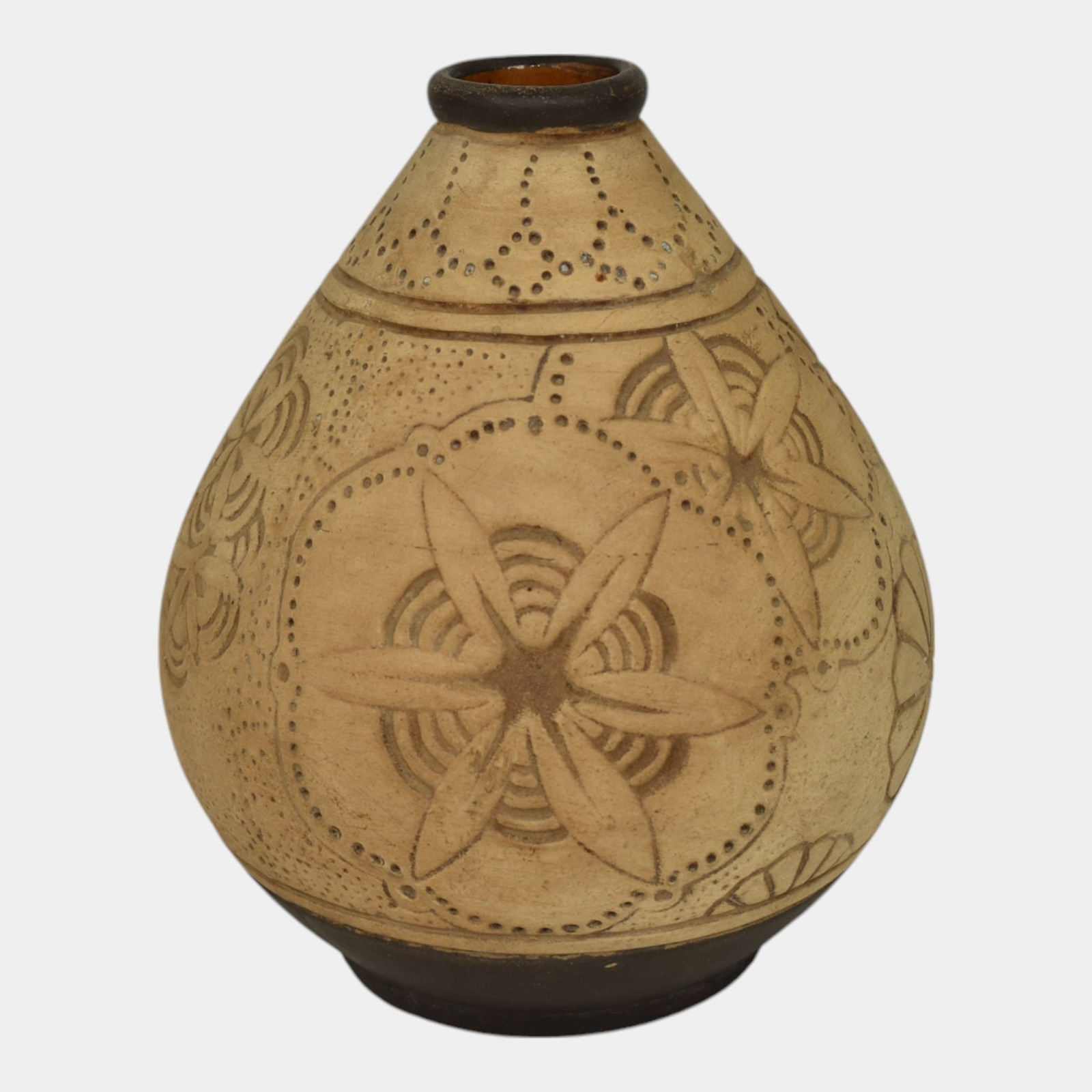 Weller Burntwood 1910 Vintage Art Pottery Tan And Brown Floral Ceramic Vase