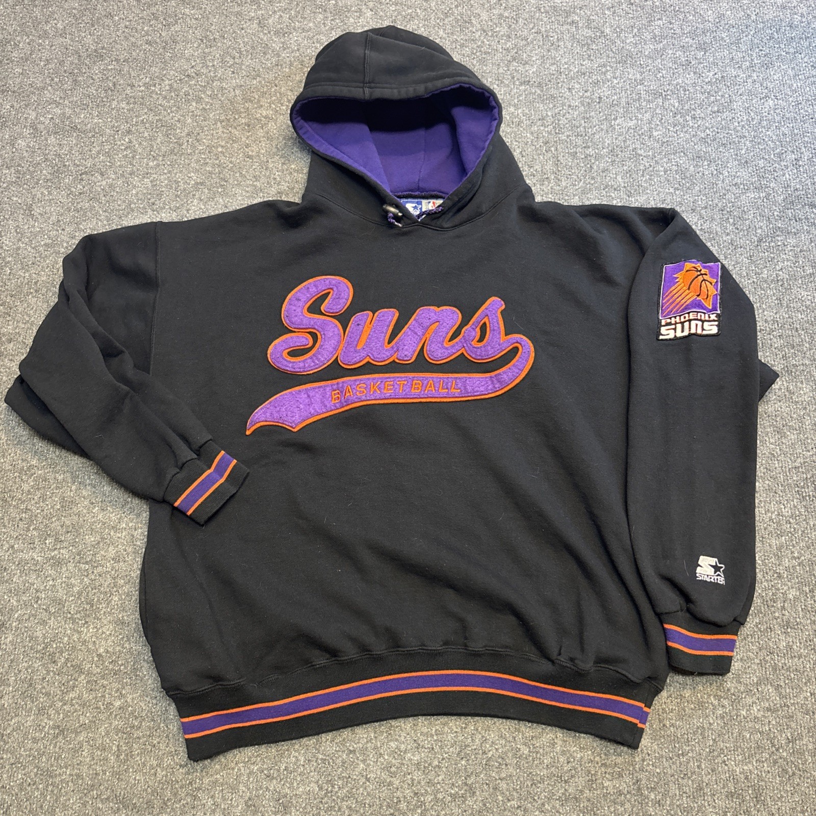 Vintage 90s Starter Phoenix Suns Hoodie Size XL Black NBA Two Tone Pullover Rare Vintage 90s Starter Phoenix Suns Hoodie Size XL Black NBA Two Tone Pullover Rare