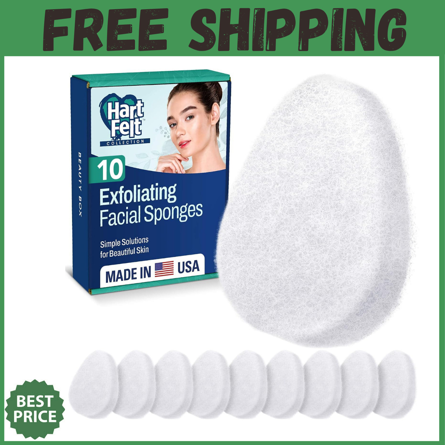 [10 Pack] Regular Exfoliating Facial Sponge for Face - Daily Cleansing Scrubber