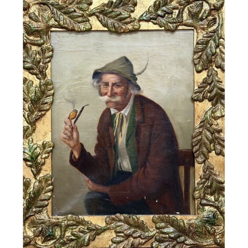 Portrait of Elder with Pipe - Oil on Canvas, Anonymous, Mid \'900, 40x50 cm, co Portrait of Elder with Pipe - Oil on Canvas, Anonymous, Mid \'900, 40x50 cm, co