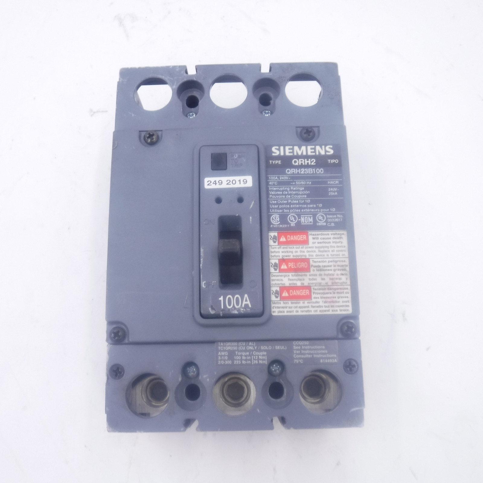 Siemens QRH23B100 3 Pole 100A Circuit Breaker QRH2 240V