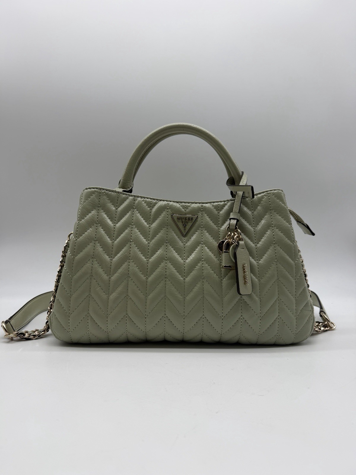 GUESS Cheryl triple compartment quilted small satchel crossbody bag -Sage green