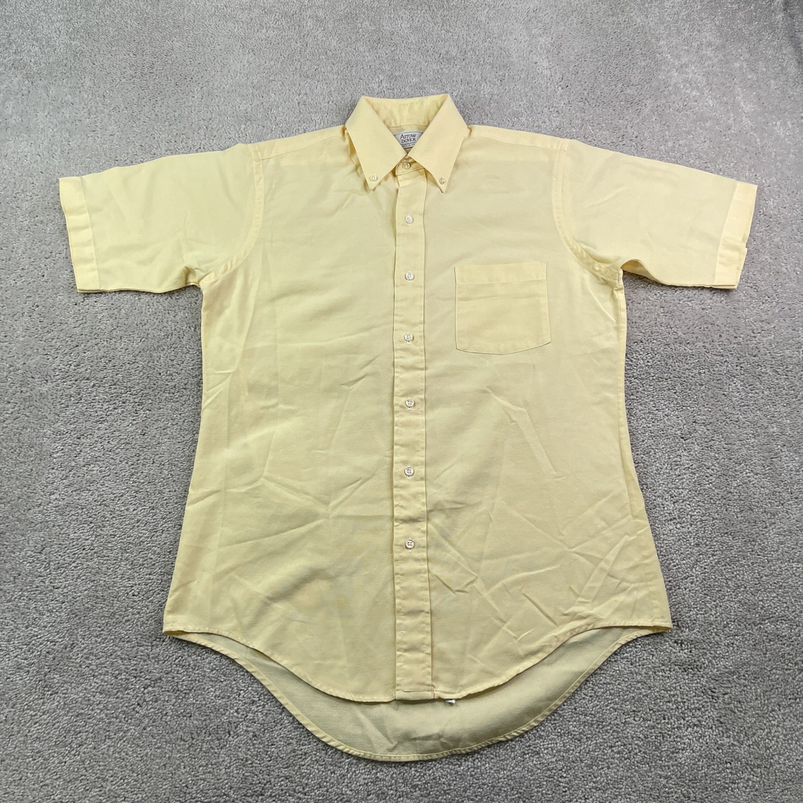 Vintage Arrow Dover Shirt Mens 15.5 Yellow Oxford Button Down Short Sleeve 80s