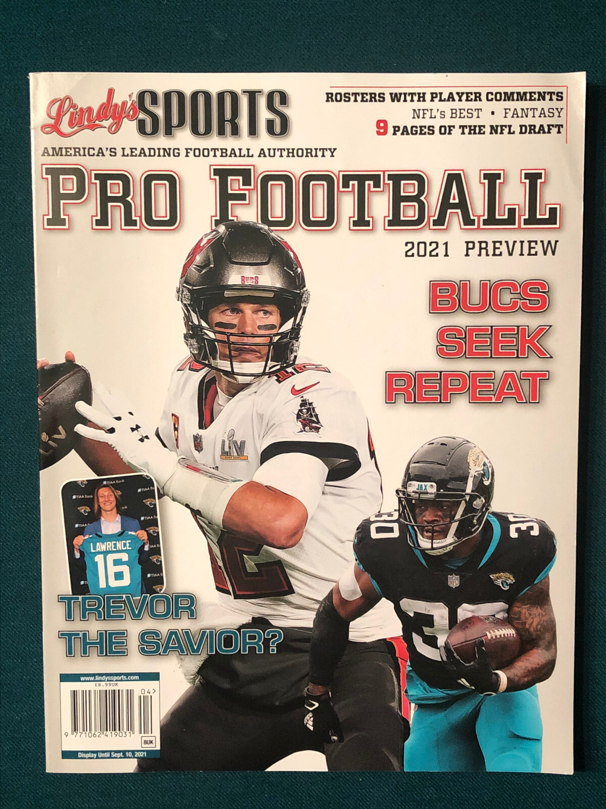 TOM BRADY 2021 LINDY\'S RARE UK ONLY VERSION MAGAZINE TREVOR LAWRENCE  JAGS NFL