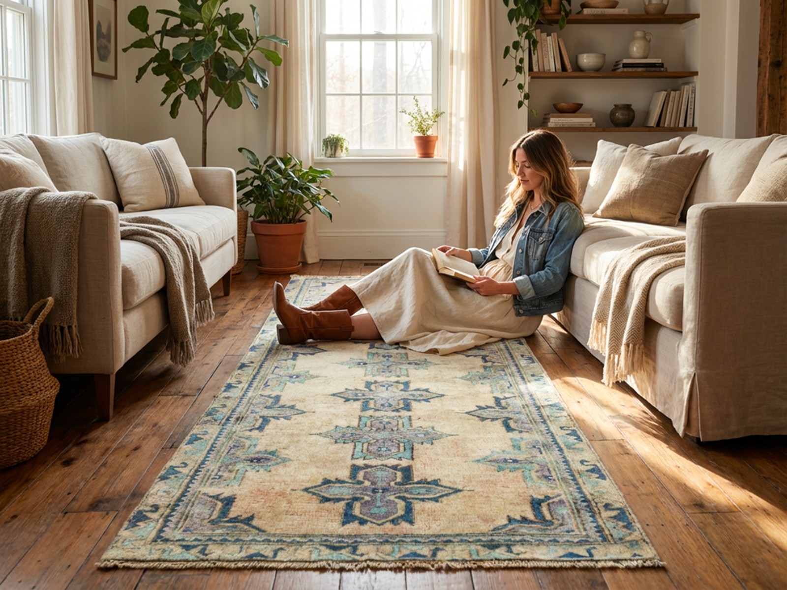 ON HOLD Beige Oushak Runner Rug Turkish Vintage – Minimal Hallway Decor