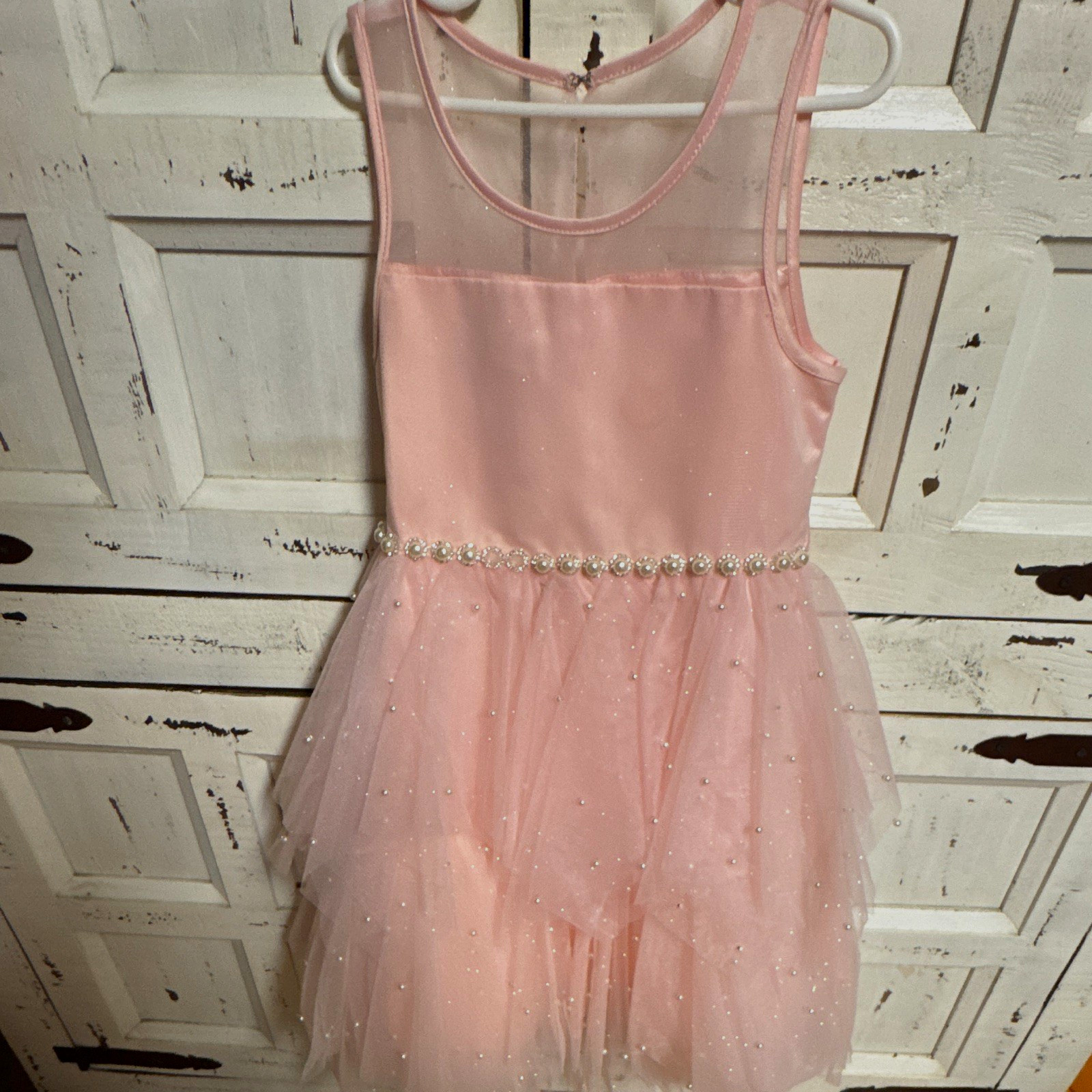 Bonnie Jean Girls Pink Tulle Sleeveless Dress Rhinestone Waist Flower Girl S