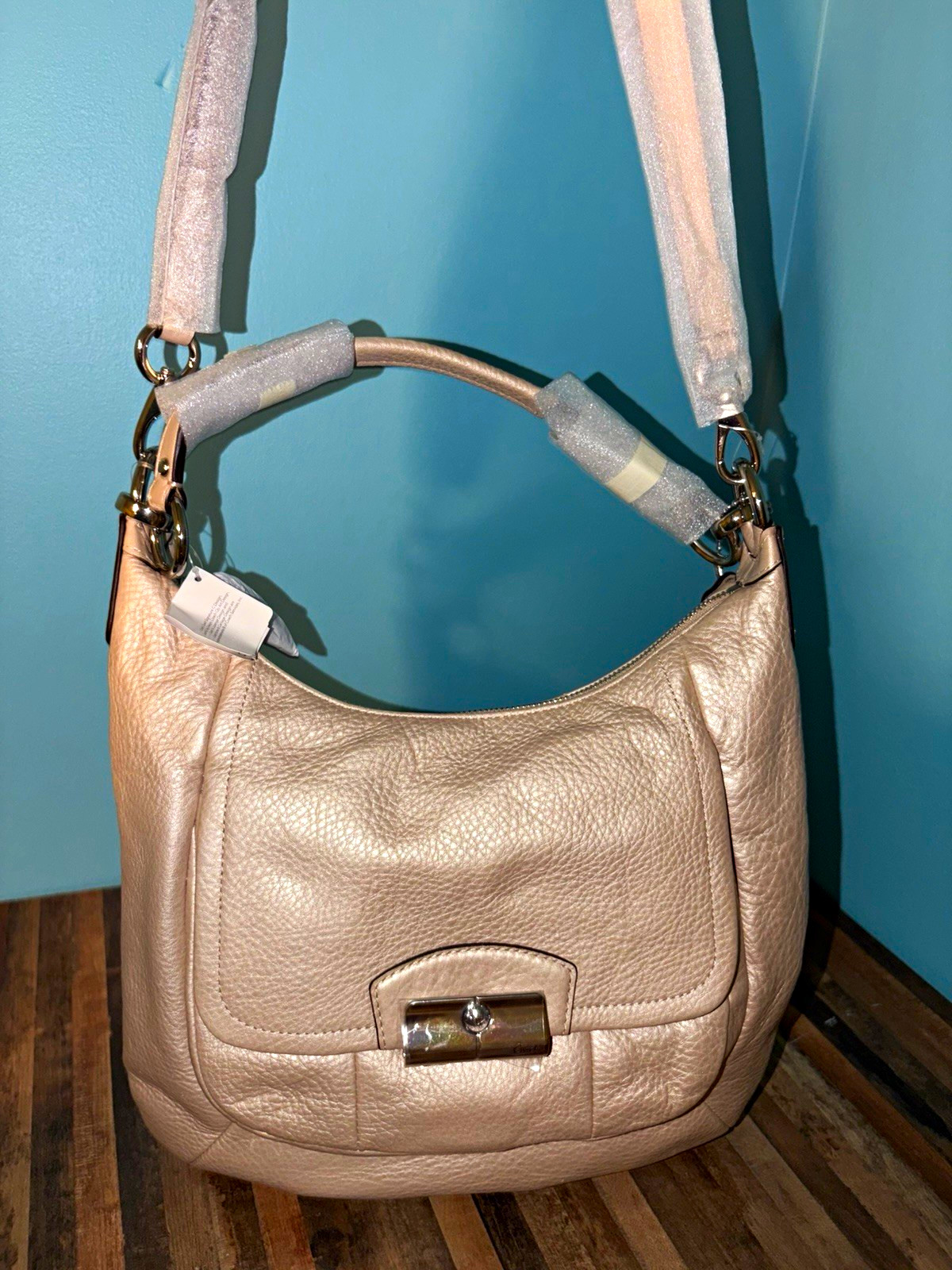 Coach Kristin Hobo Shoulder Bag Champagne Pebbled Silver Zip Turn Lock NWT Coach Kristin Hobo Shoulder Bag Champagne Pebbled Silver Zip Turn Lock NWT