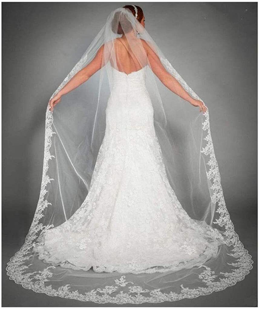 Yalice Women\'s Applique Bride Wedding Veil Long Chapel Length 1 Tier Bridal Veil Yalice Women\'s Applique Bride Wedding Veil Long Chapel Length 1 Tier Bridal Veil