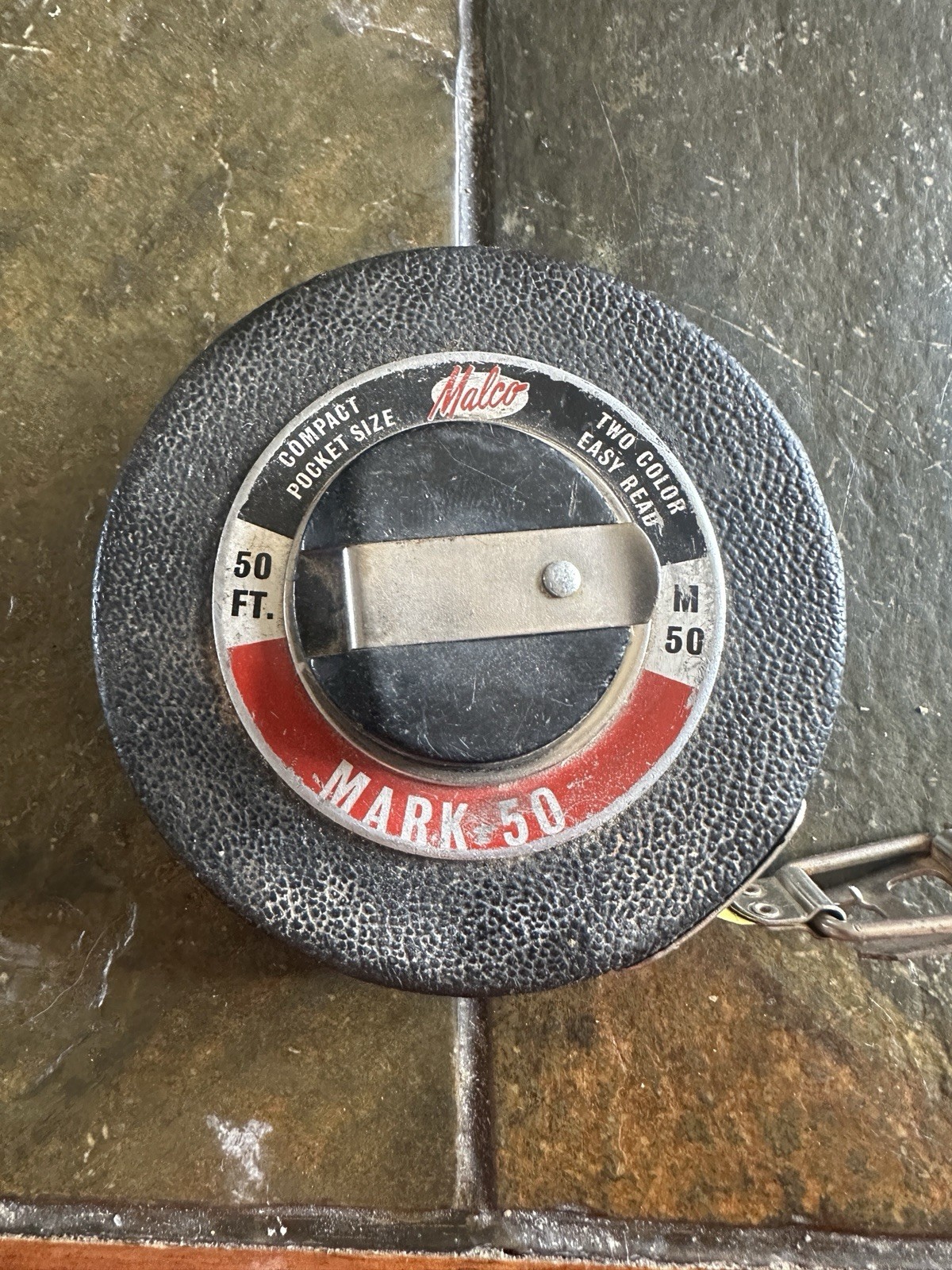  Vintage Malco Mark-50 50 Ft. Reel Tape Measure 3 3/8” Round Case