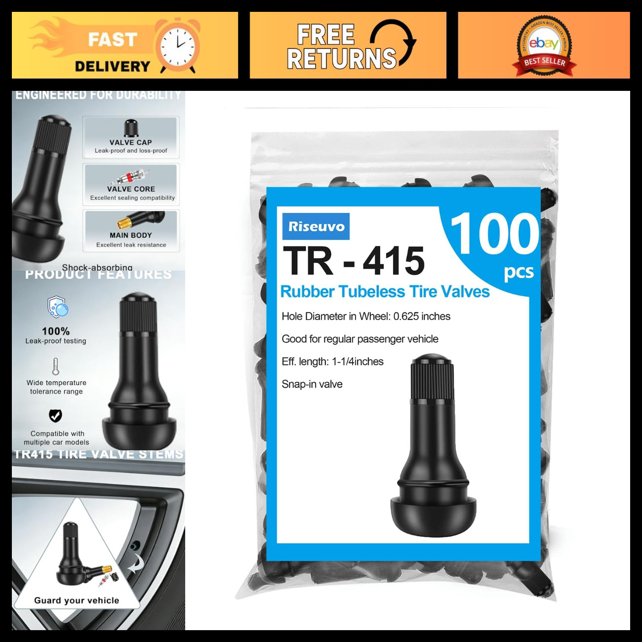 100 Pcs Tubeless Rubber Snap-in Tire Valve Stems - Durable, Easy Install, Univer 100 Pcs Tubeless Rubber Snap-in Tire Valve Stems - Durable, Easy Install, Univer