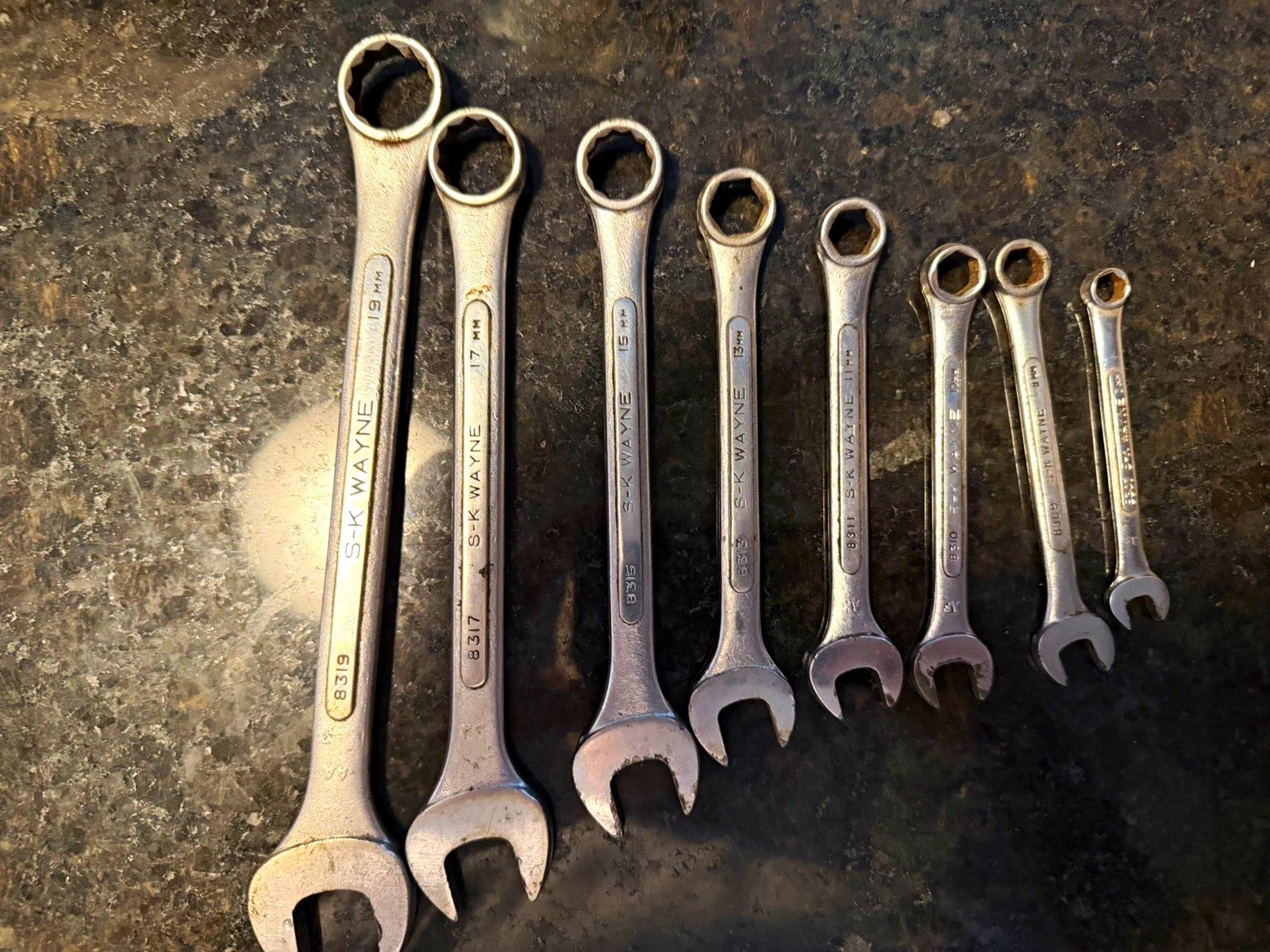 S-K Wayne 8319 Metric Combination Wrench Set 7-19mm 8pc Forged Alloy Steel