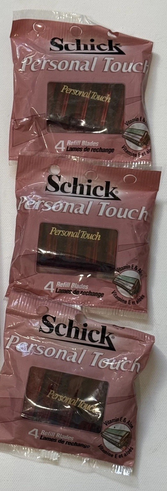 3 Vintage 1998  Schick Personal Touch Razor Refill Packs of 4 w/ Vitamin & Aloe