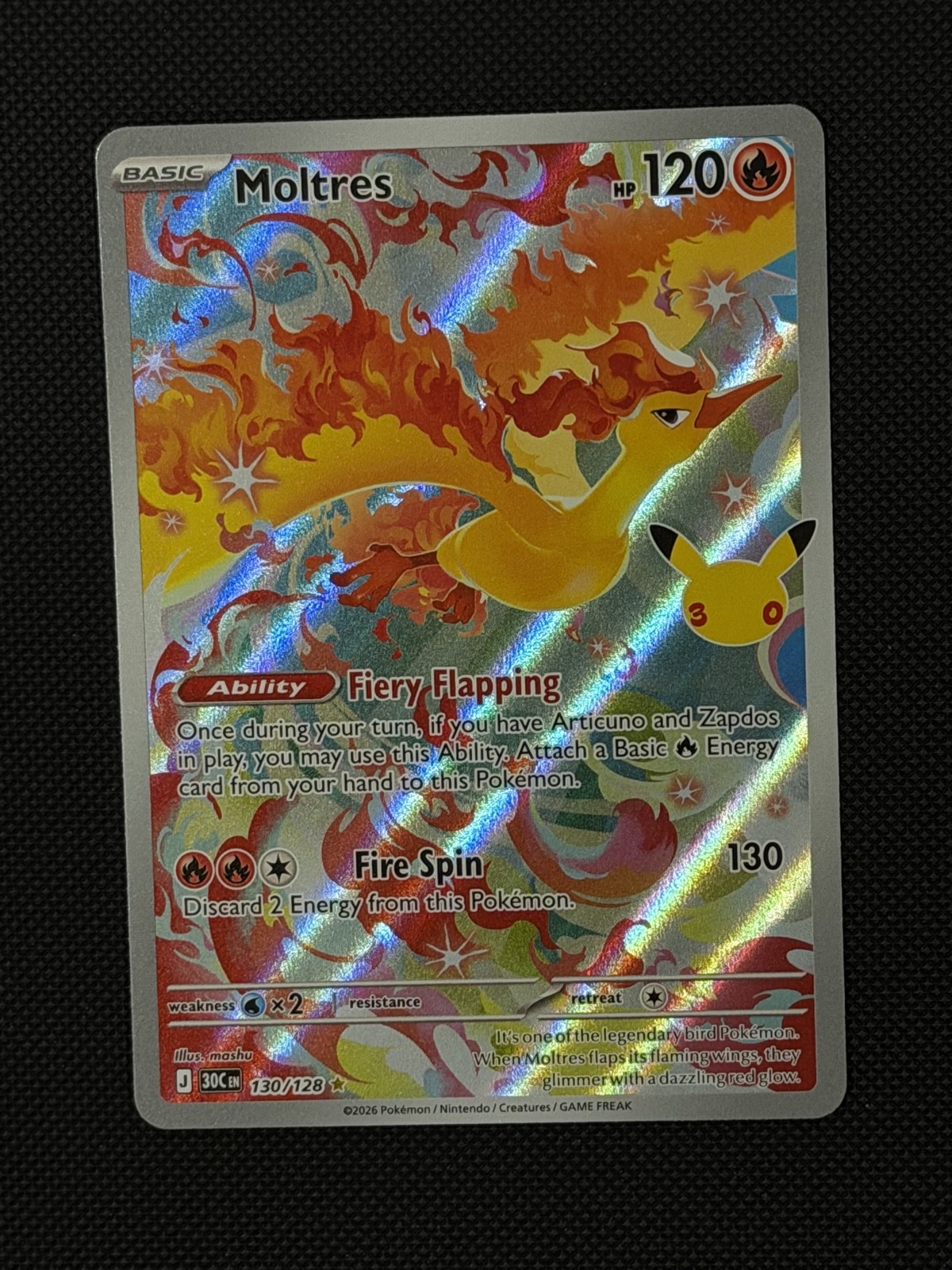 Moltres 130/128 Me: 30th Celebration Holo