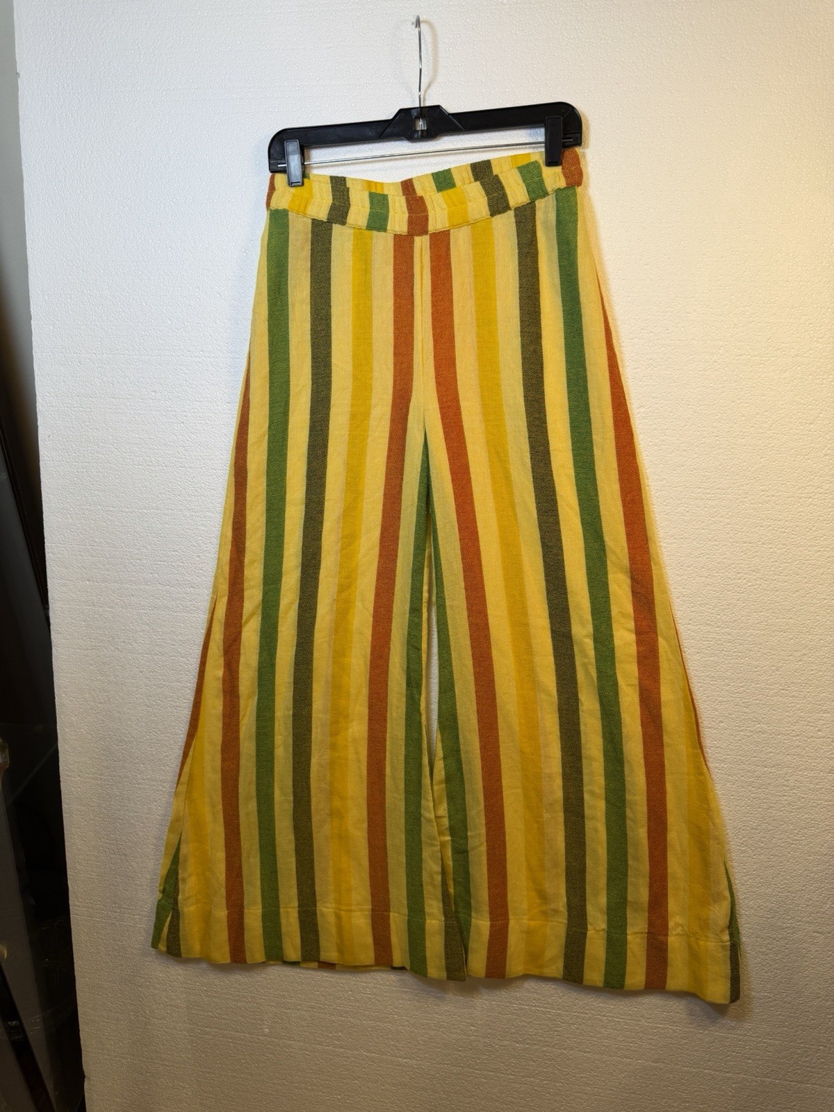 Suzie Kondi Womens Striped Cotton Woven Wide Leg High-Rise Pants M Elastic