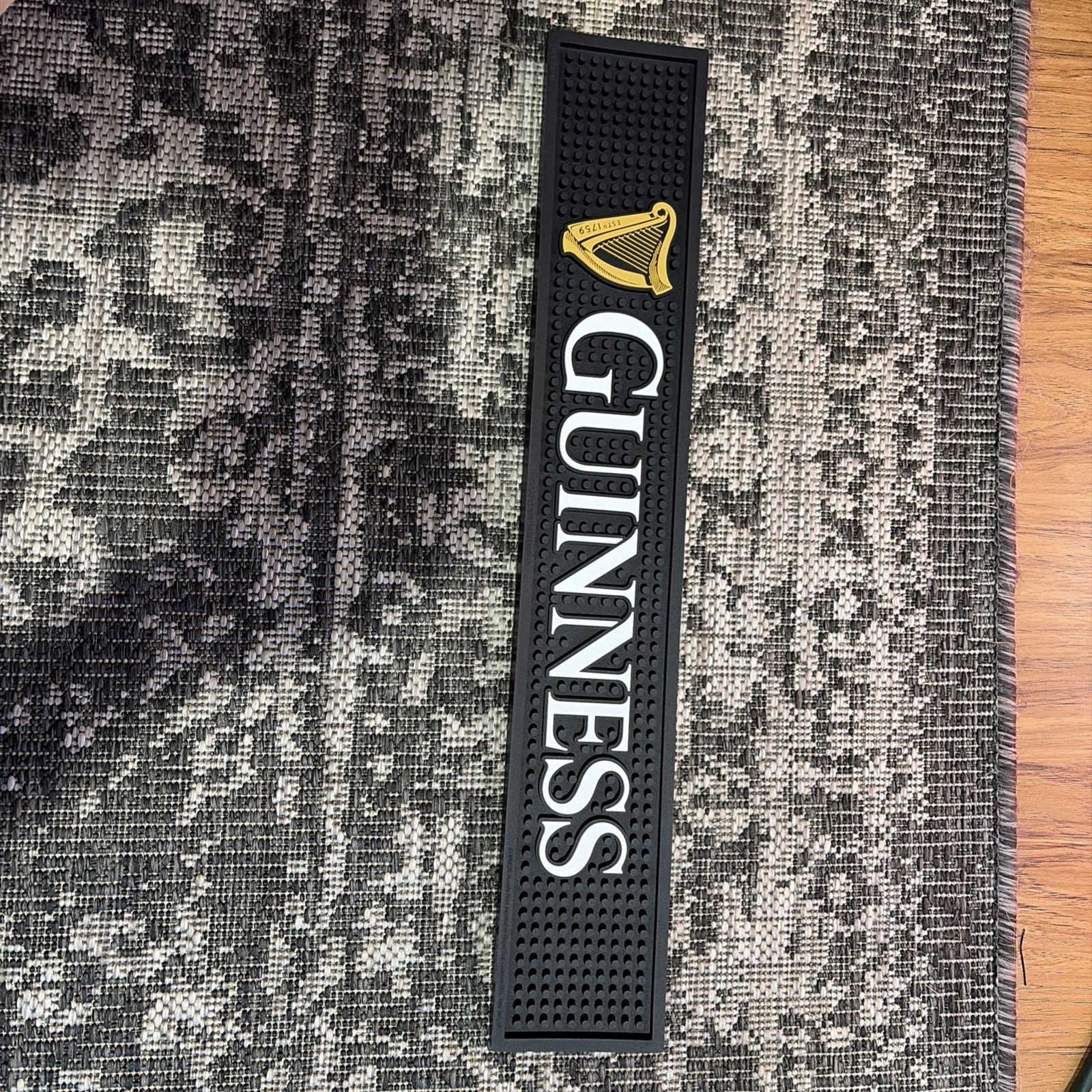 NEW Guinness Beer Ale  Rubber Bar Mat 20.5”x3.5” Back Bar Rail Mat Harp Emblem