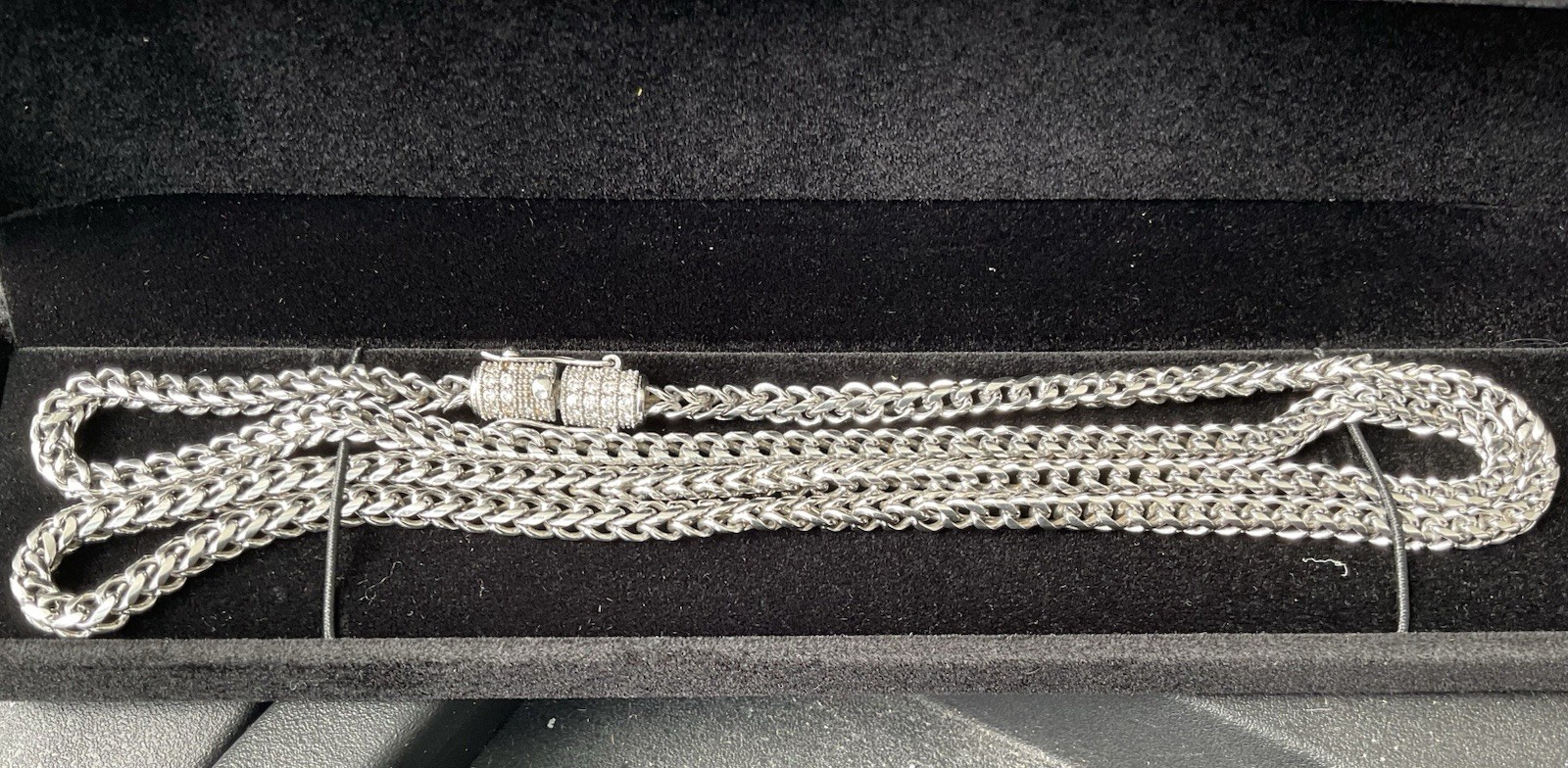 14K Heavy White Gold Franco Chain 28” 43g 4.5 mm Sparkling Pavé Clasp💪🏾🔥