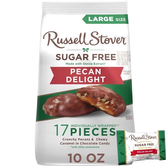 Russell Stover Sugar Free Pecan Delight Chocolate Candy 10 oz Bag Russell Stover Sugar Free Pecan Delight Chocolate Candy 10 oz Bag