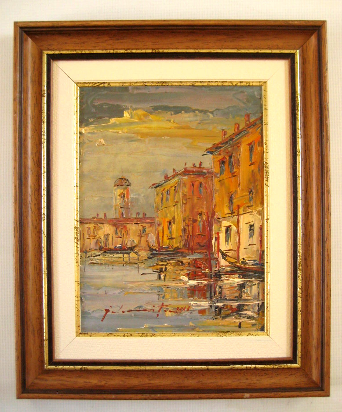 Framed Impressionistic Oil Painting – Venetian Canal Scene, Italy c. 1960\'s