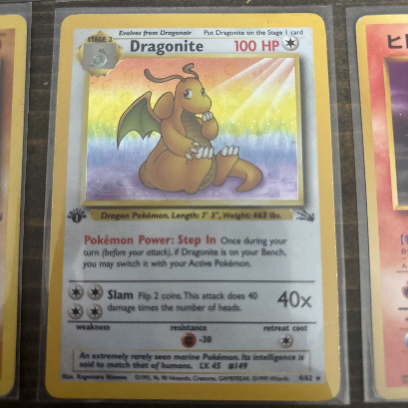 Wizards Pokemon TCG Fossil Dragonite 4/62 Holo Rare English 1999 100 HP Wizards Pokemon TCG Fossil Dragonite 4/62 Holo Rare English 1999 100 HP