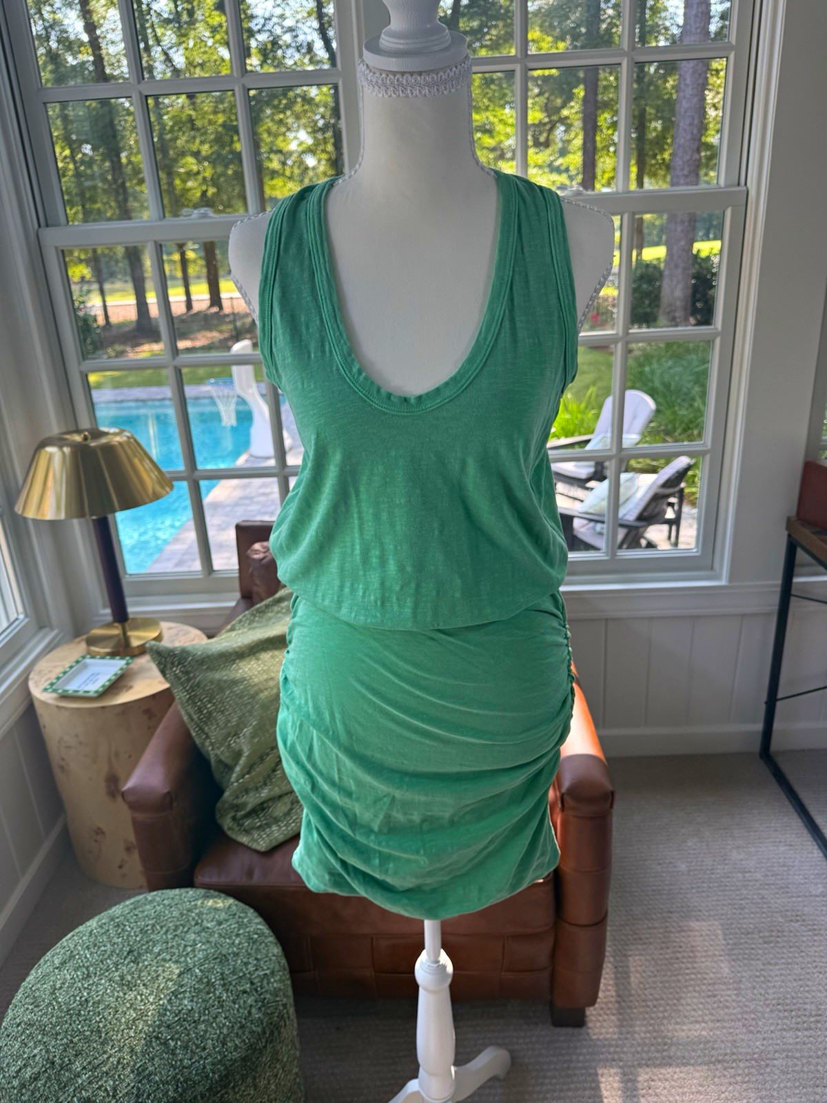NWT Sundry Green Knit Cotton Ruched Tank Dress Scoop Neck Sleeveless Short S NWT Sundry Green Knit Cotton Ruched Tank Dress Scoop Neck Sleeveless Short S