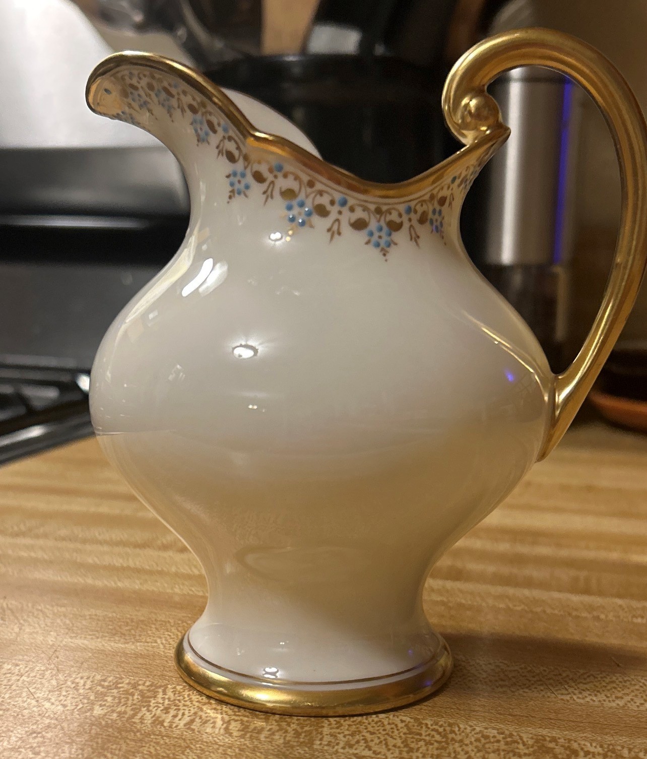 Antique CAC/Lenox Creamer c1906-1930 Blue Floral & Gold Scroll Border ~ 5 inch