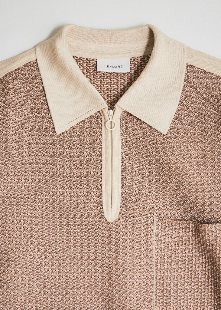 NEW $490 Lemaire Mens Brown and Off-White Knitted Polo Half Zip Shirt Size 44 S NEW $490 Lemaire Mens Brown and Off-White Knitted Polo Half Zip Shirt Size 44 S