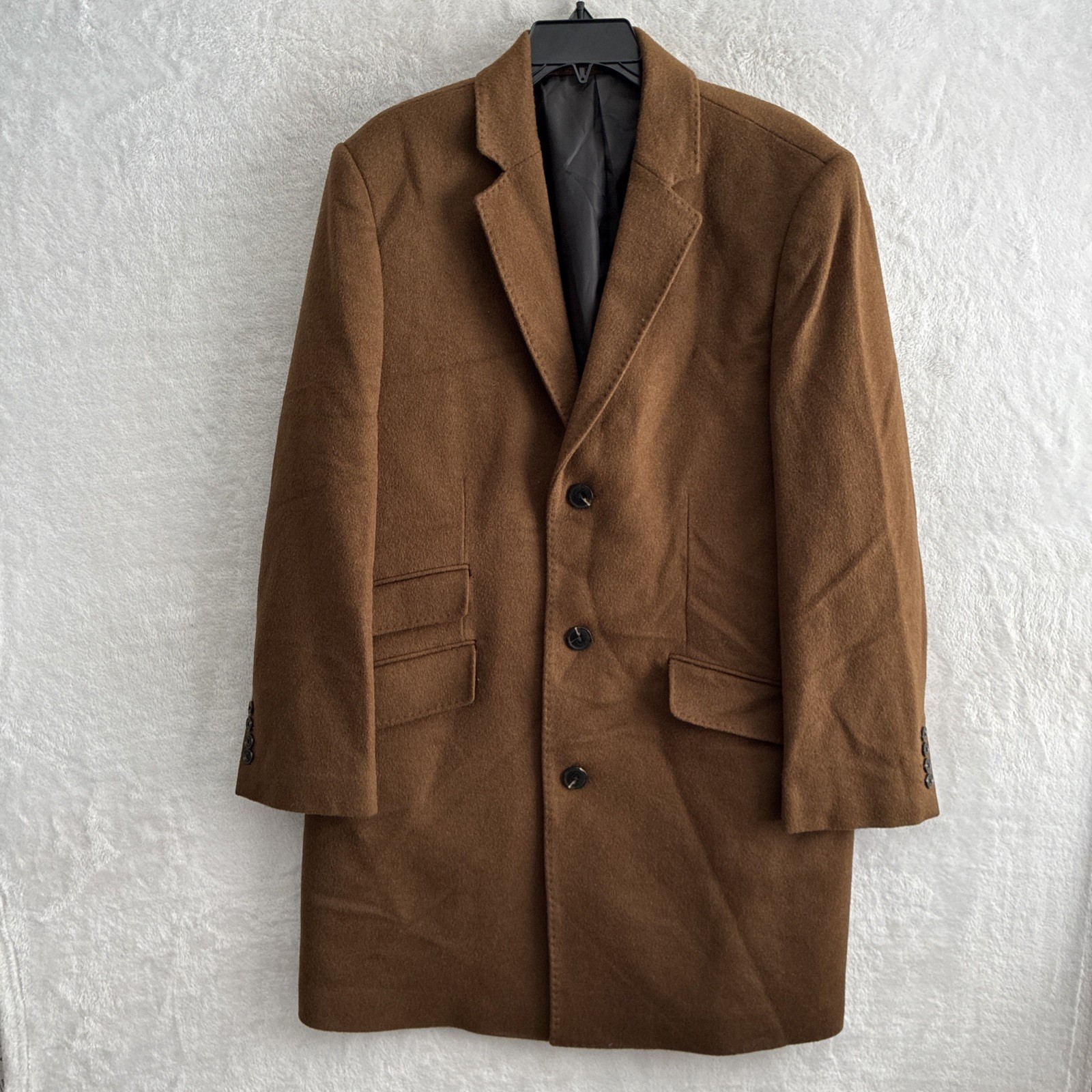 Hart Schaffner Marx Mens Trench Jacket Brown 40 Cashmere Wool Long Sleeve