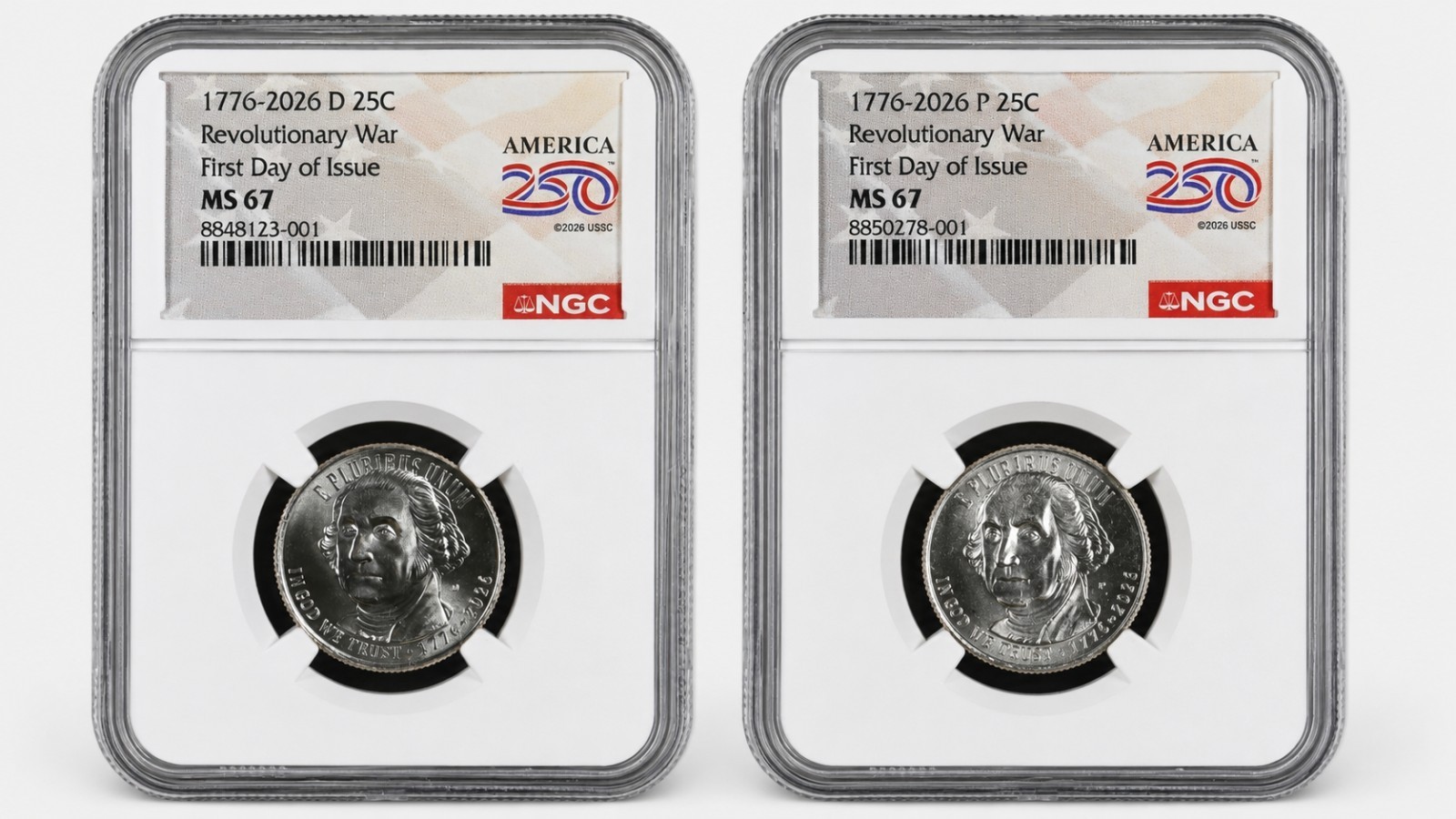 1776 - 2026 P D REVOLUTIONARY WAR QUARTER 2-COIN SET NGC MS67 First Day Issue % 1776 - 2026 P D REVOLUTIONARY WAR QUARTER 2-COIN SET NGC MS67 First Day Issue %