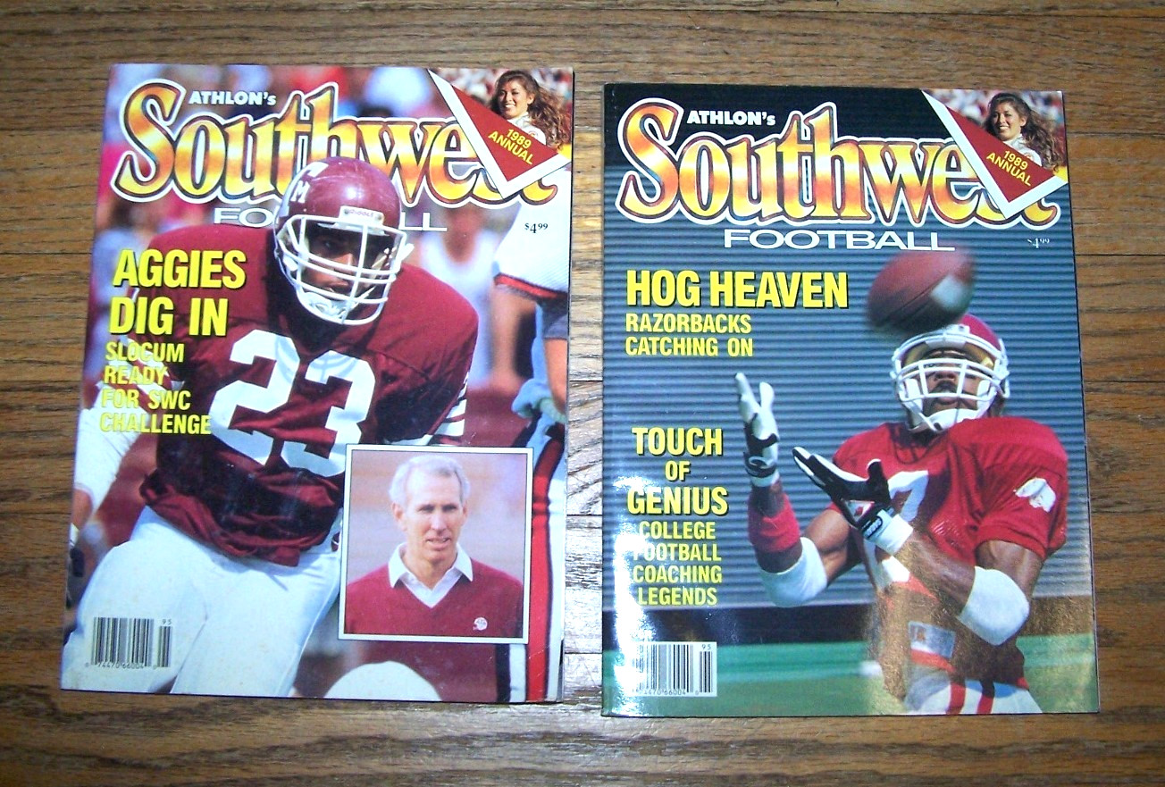 1989 pair of Athlon's Southwest Football magazines, Texas A&M & Arkansas covers