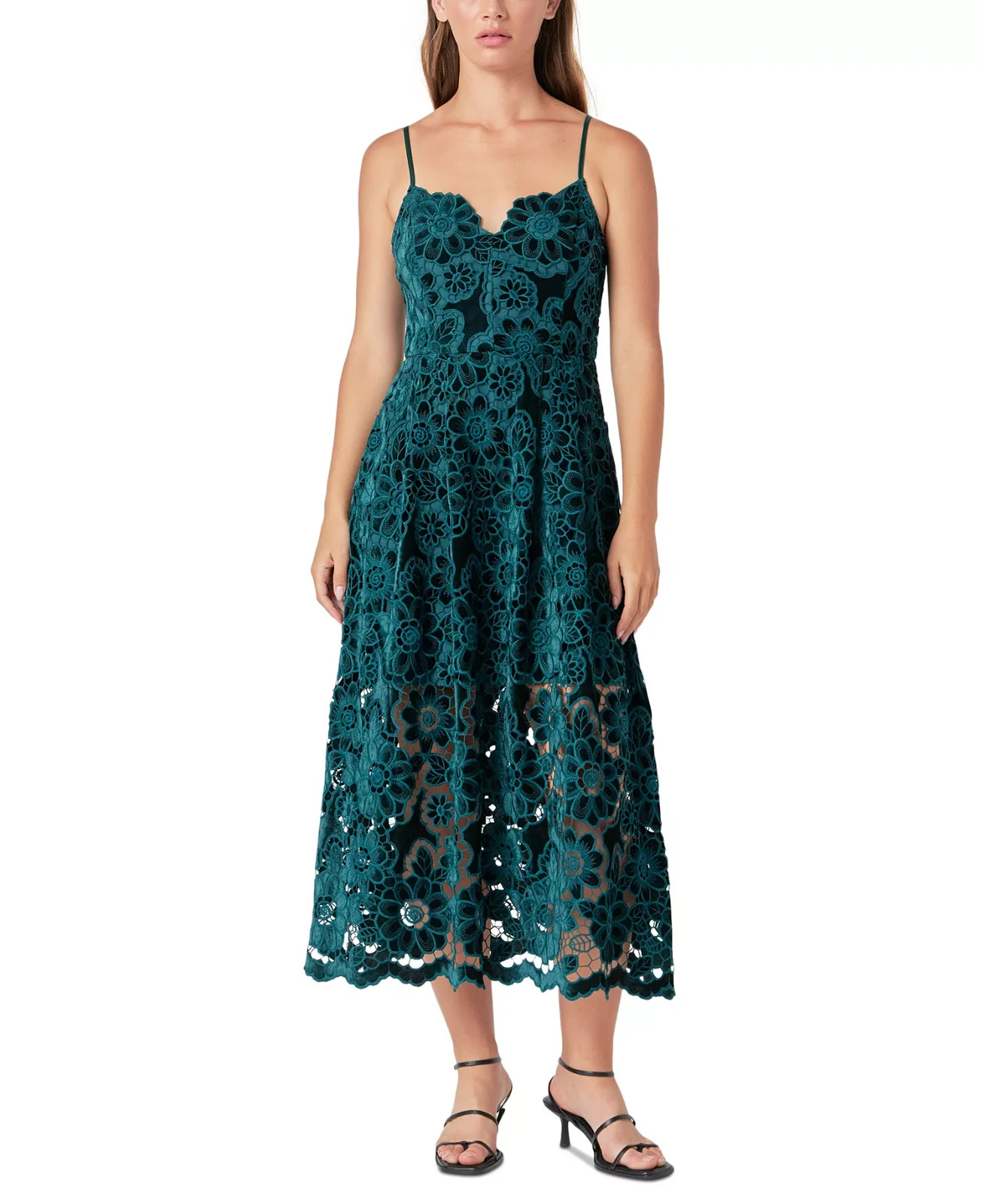 Endless Rose Women's Velvet Lace MIDI Dress MSRP $230