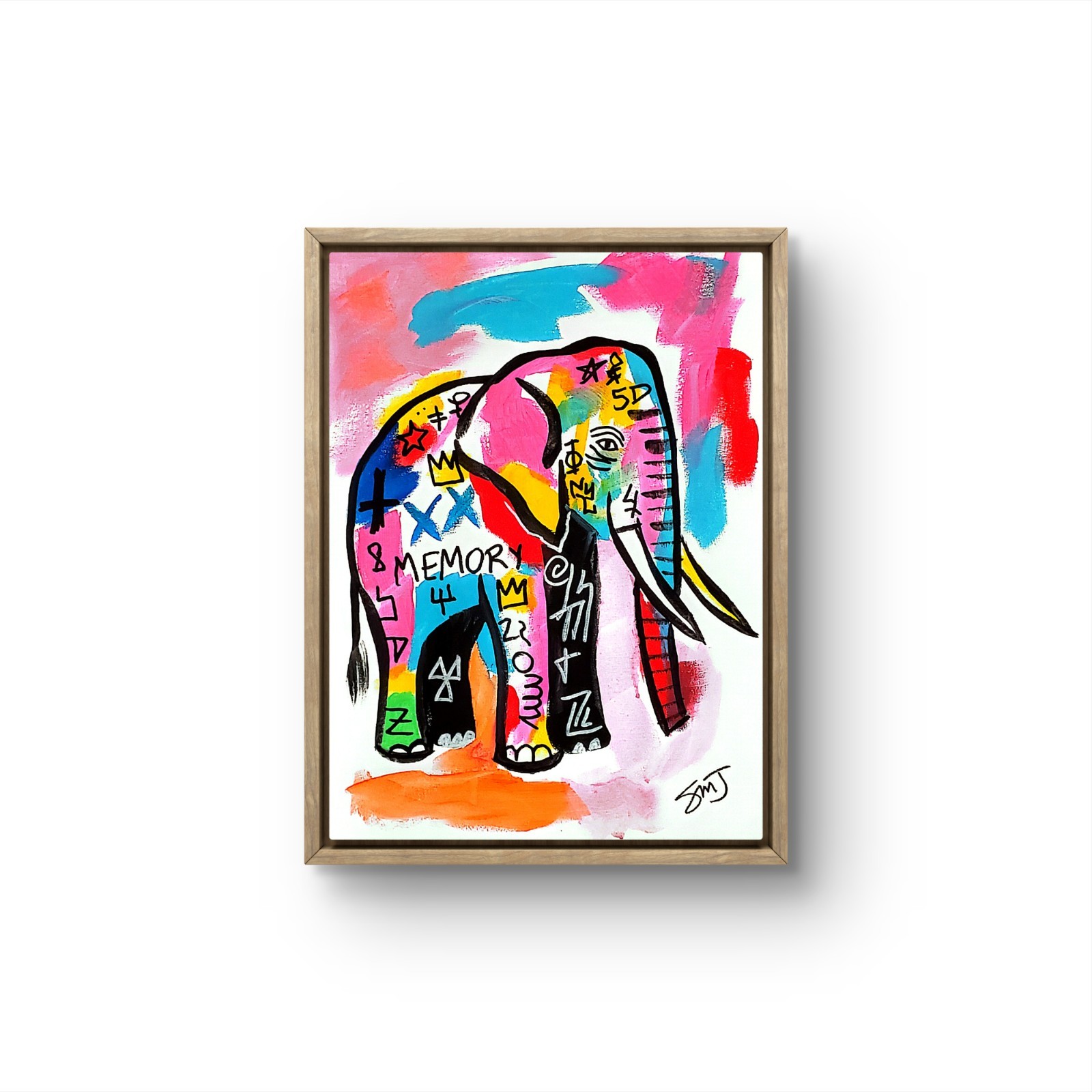 JULIEN Original 12x16 MEMORY ELEPHANT Modern Art Acrylic Painting Canvas