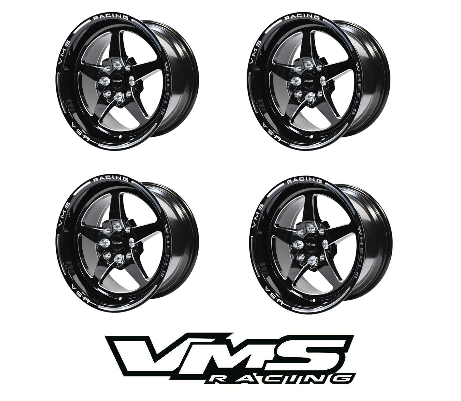 x4 VMS RACING V-STAR 5 SPOKE FRONT & REAR DRAG WHEELS SET 4X100/4X108 15x8 x4 VMS RACING V-STAR 5 SPOKE FRONT & REAR DRAG WHEELS SET 4X100/4X108 15x8