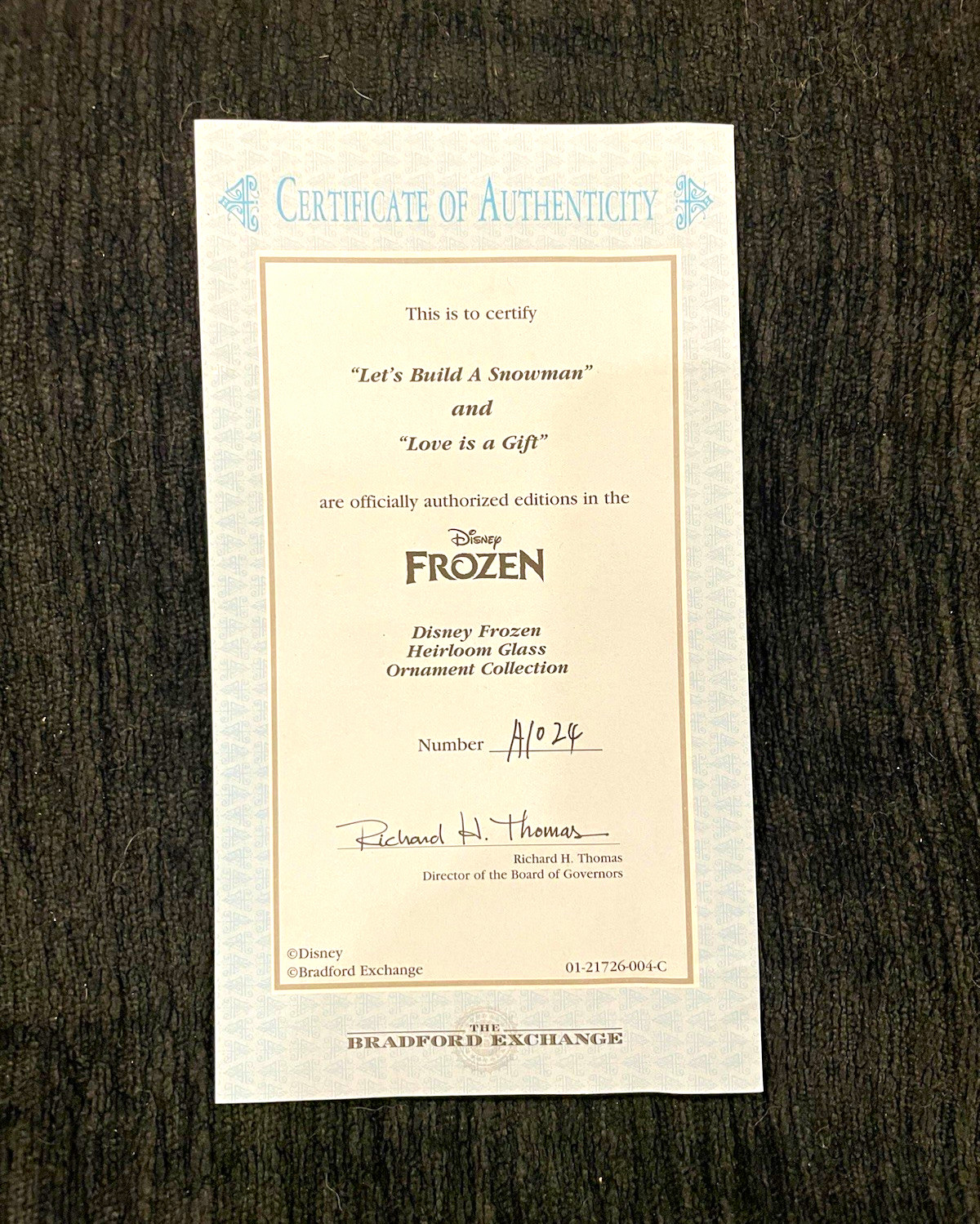 The Bradford Exchange Disney Frozen Glass Heirloom Ornament Collection w/ COA The Bradford Exchange Disney Frozen Glass Heirloom Ornament Collection w/ COA