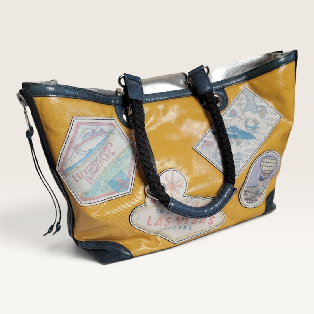 Brighton Fashionista Travel Tote E709591 Yellow Patch Las Vegas Coated Canvas